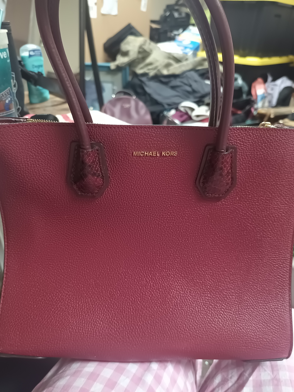 MICHAEL KORS Burgundy Leather Satchel with Gold Logo